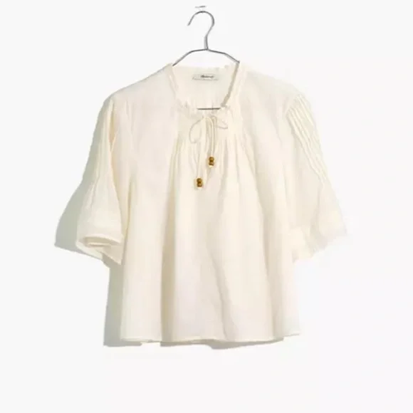 Madewell warm pin tuck tie neck top - Picture 2 of 4